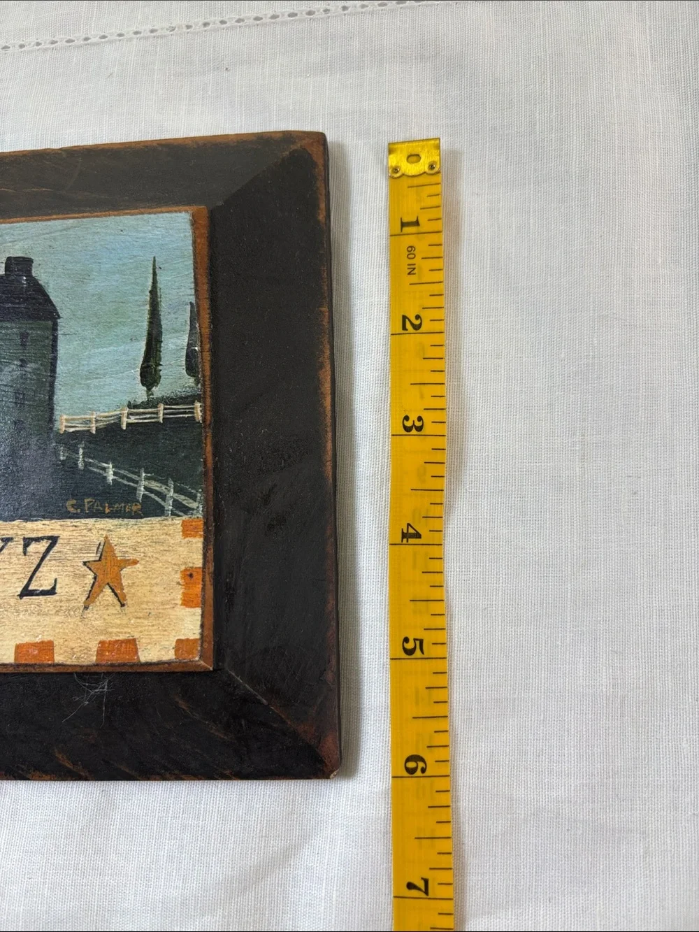 Vintage Wooden C.Palmer Signed Countryside Alphabet Art Primitive Folk Art